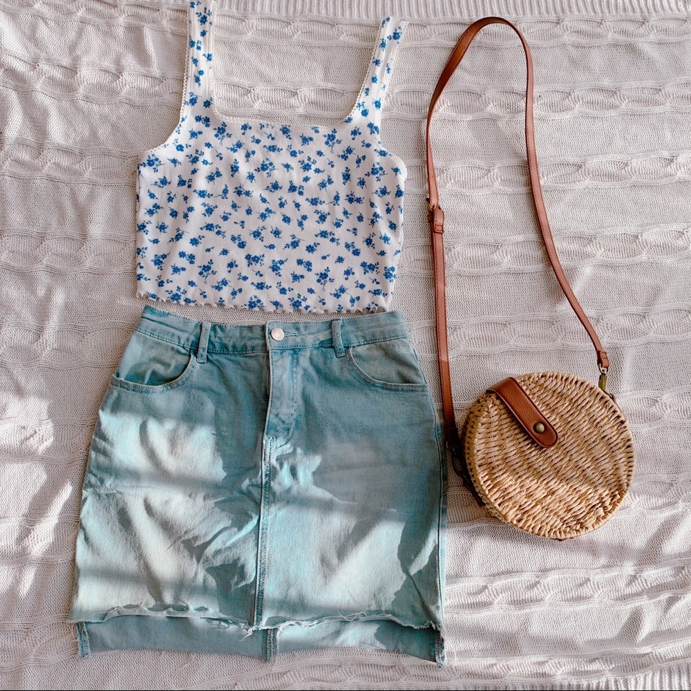 Cute Lettuce Edge Floral Tank Top